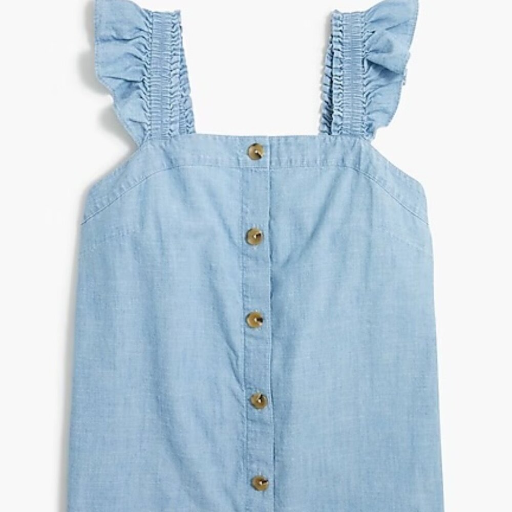 J. Crew Factory Light Blue Button-Down Top with Ruffle Straps